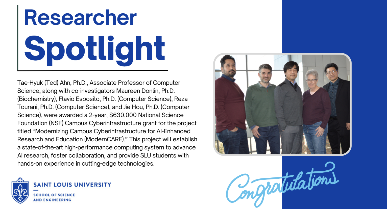 SLU School of Science & Engineering Researcher Spotlight on the NSF CC* award